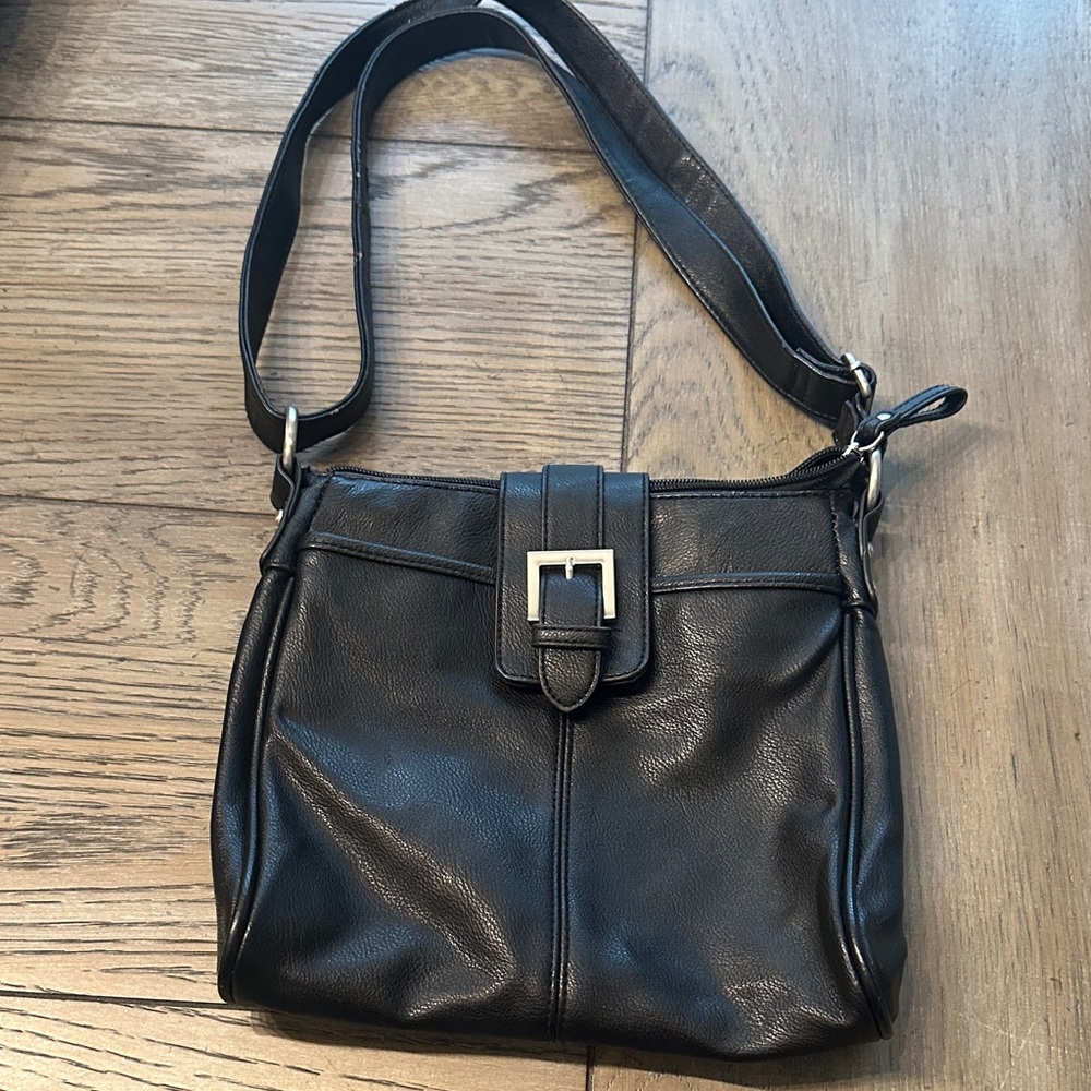 Merona Black Faux Leather Shoulder Bag | Adjustable Strap Hobo Purse
